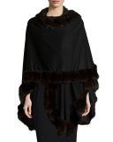 Mink-Fur-Trim Cashmere Cape, Black