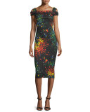 Printed Cold-Shoulder Cap-Sleeve Dress, Multi