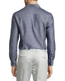 Mini-Houndstooth Long-Sleeve Sport Shirt, Gray