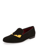 Monster Eyes Suede Evening Slipper, Black