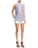 Striped Poplin Sleeveless Top