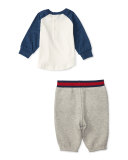 Graphic Baseball Tee w/ Sweatpants, Cream, Size 9-24 Months