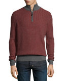 Textured Cashmere Quarter-Zip Sweater, Claret/Gray Flannel