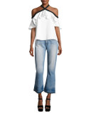 Alyssa Off-the-Shoulder Halter Top, White/Black