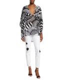 Ripped/Repaired Skinny Jeans, White