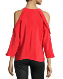 Vivica Silk Crepe Cold-Shoulder Top, Spring Red