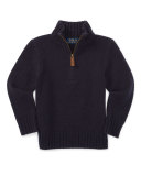 Italian Cashmere Mock-Neck Pullover Sweater, Navy, Size 2-7