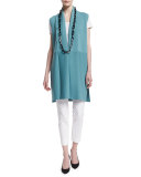 Shawl-Collar Long Vest, Blue Steel