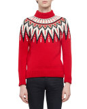 Fair Isle Mock-Neck Sweater, Red Multi