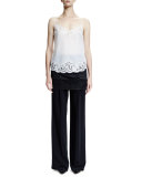 Lace-Trim Skirt Pants, Black