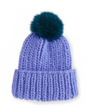 Rain Hat with Fur Pom Pom, Periwinkle/Teal