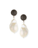 Baroque Pearl Drop Earrings with Black Spinel
