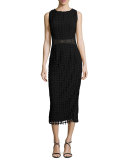 Sleeveless Check Lace Midi Dress, Black