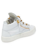 Chain Leather Mid-Top Sneaker, Bianco