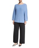Wide-Leg Knit Pants, Charcoal, Petite