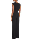 Sleeveless Drawstring-Waist Jumpsuit, Black
