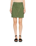 Asymmetric-Zip A-Line Mini Skirt, Dark Khaki Green