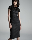 Short-Sleeve Lace-Inset Sheath Dress, Black