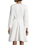 Long-Sleeve Embroidered Fit-&-Flare Dress, Ecru