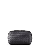 Woven Leather Medium Cosmetic Case, Black