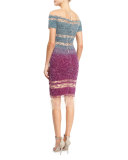 Signature Sequined Illusion Dress, Aqua/Lilac