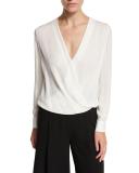Marci Surplice Wrap Silk Blouse, Ivory