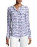 Lynn Printed Long-Sleeve Top, Bright White