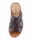 Woven Leather Crisscross Sandal, Navy/Brown