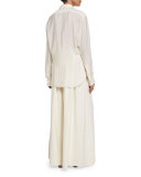Big Sisea Striped Button-Front Blouse, Ivory