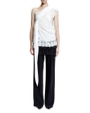 Lace-Trim Skirt Pants, Black