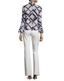 Abstract Tracks Fold-Over Collar Blouse, Quartz