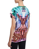 Cap-Sleeve Printed Boyfriend Tee, White