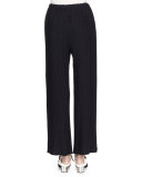 Pleated Wide-Leg Suiting Pants, Black