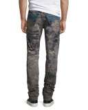 Flap-Pocket Slim-Fit Biker Jeans, Gray