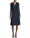 Long-Sleeve Combo Dress, Midnight Blue