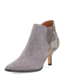 Loro Suede Kitten-Heel Bootie, Asphalt/Taupe