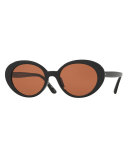 Parquet Monochromatic Oval Sunglasses, Black/Persimmon