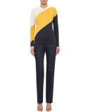 Tricolor Long-Sleeve Knit Sweater, Cream/Xanthoria/Denim