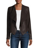 Draped Goatskin Leather Easy Jacket, Chocolate Brown