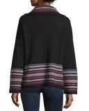 Dagna Striped Wool Open-Front Cardigan