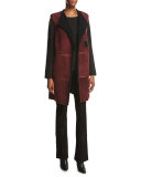 Celeste Long Leather-Trimmed Shearling Fur Vest, Cabernet/Black