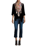 Lorne 3/4-Sleeve Embroidered Velvet Top