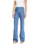 Stretch Denim High-Rise Flare Jeans, Washed Indigo