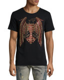 Red & Golden Embellished Eagle Logo T-Shirt, Black