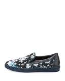 Grove Men's Floral Shantung Slip-On Sneaker, Black/Blue