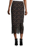 Silk Jersey Midi Skirt, Vintage Floral