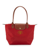 Le Pliage Medium Monogram Shoulder Tote Bag, Deep Red
