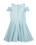 Cold-Shoulder Shadow Stripe Circle Dress, Blue, Size 8-16