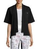 Open-Front Short-Sleeve Bolero Sport Jacket, Black