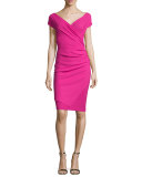 Calista Short-Sleeve Faux-Wrap Cocktail Dress, Azalea 